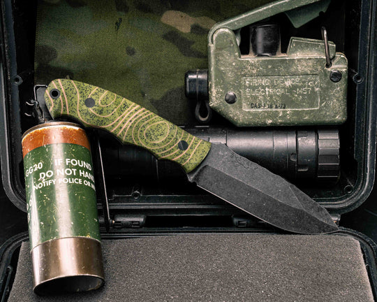 Disaster Jr- OD Green Topo GripX, CF Pins CF Lanyard Pin, Textured Grip