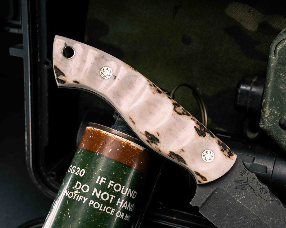 Widow Maker - Elk Antler, Mosaic Pins, Brass Lanyard Pin, Textured Grip