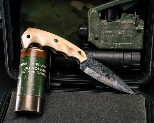 4" HUMINT- Moose Bone, Mosaic Pins, Brass Lanyard Pin, Textured Grip