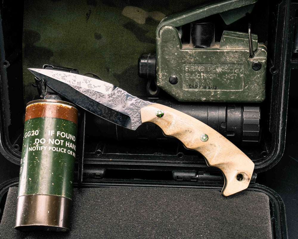 4" HUMINT- Moose Bone, Mosaic Pins, Brass Lanyard Pin, Textured Grip
