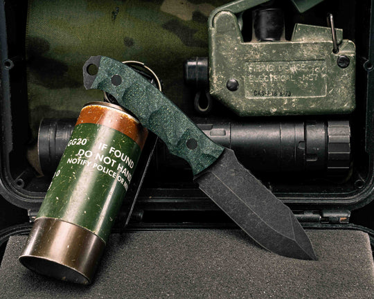 Disaster Cub- Juniper Green Jute Micarta, CF Pins, Textured Grip