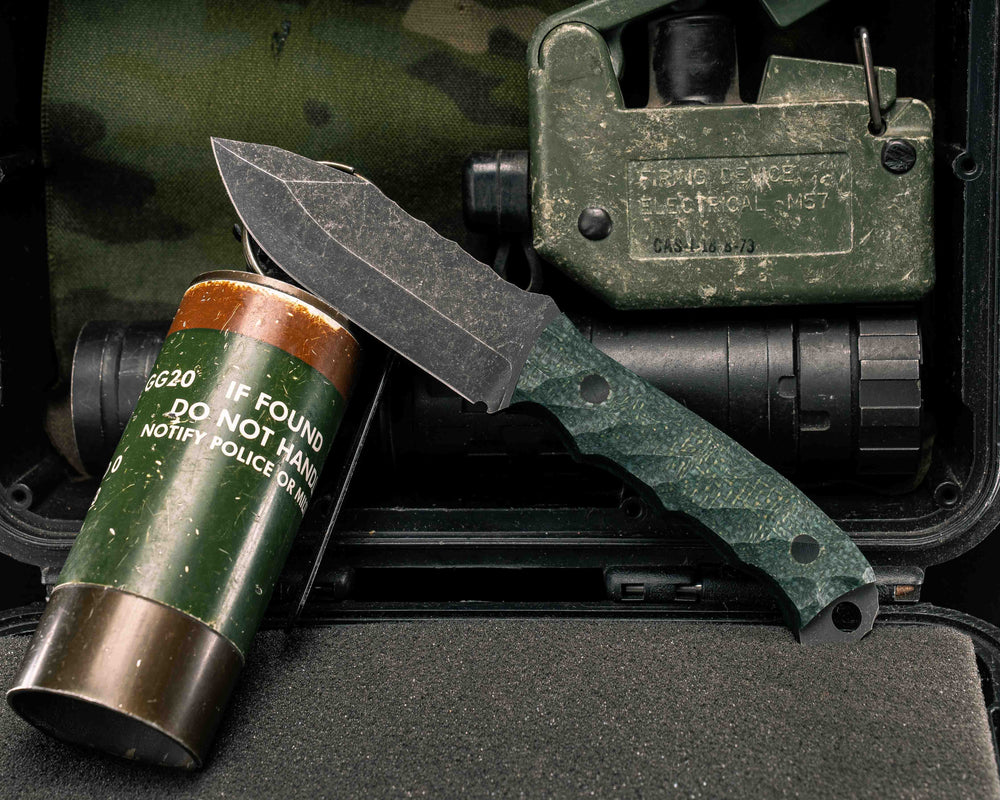 Disaster Cub- Juniper Green Jute Micarta, CF Pins, Textured Grip