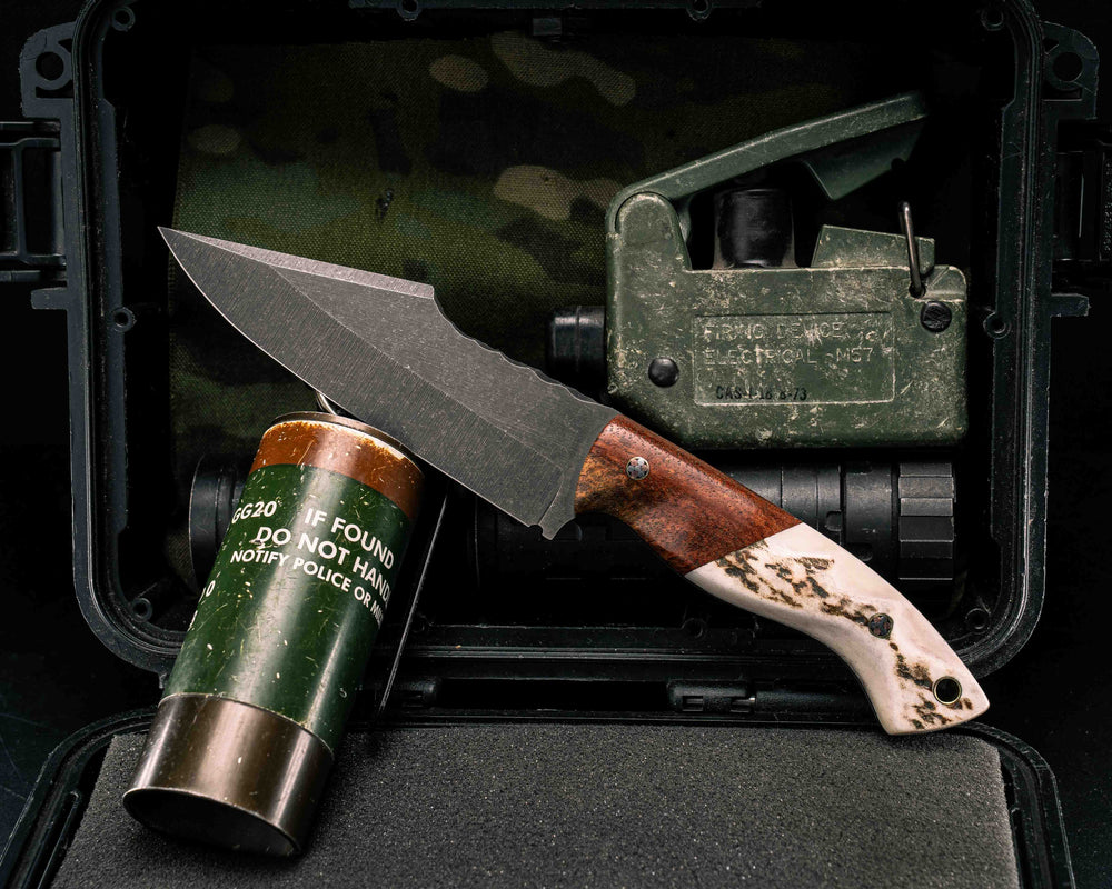 Widow Maker- Orange Heart Wood, Elk Antler, Textured Grip