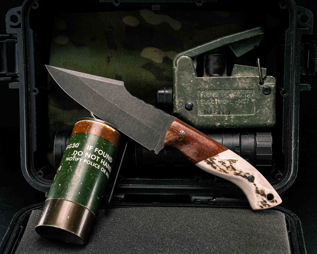 Widow Maker- Orange Heart Wood, Elk Antler, Textured Grip