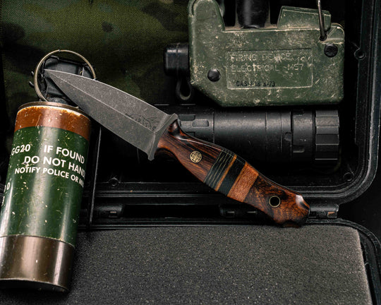 Pulse Checker- Desert Ironwood, OD Green and Black Layered Canvas Micarta, Natural Canvas Micarta and Black Canvas Micarta Split, Mosaic Pin, Brass Lanyard Pin, Smooth Grip