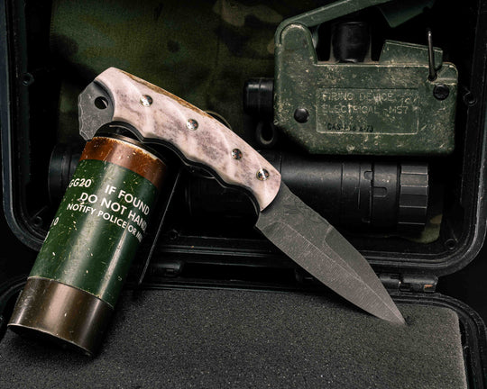 Modified 4" HUMINT- Elk Antler, Mosaic Pins, Textured Grip