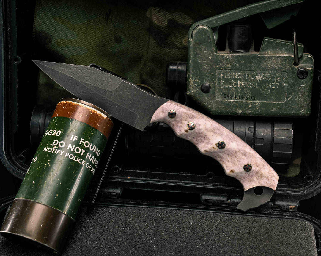 Modified 4" HUMINT- Elk Antler, Mosaic Pins, Textured Grip