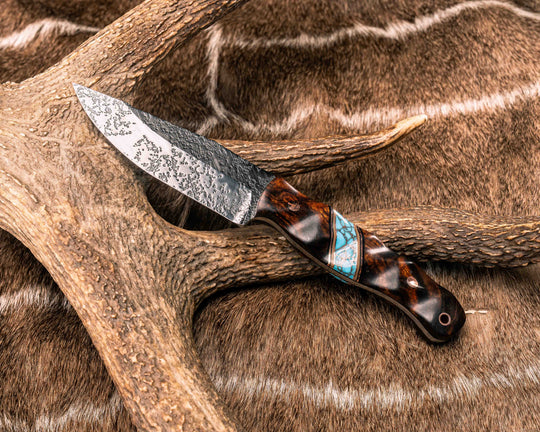 Crow Jr- Desert Ironwood, Black G10, Copper and Coyote G10 Pin Striping, Turquoise with Copper Web Tru-stone Split, Copper Pins, Copper Lanyard Pin, Textured Grip