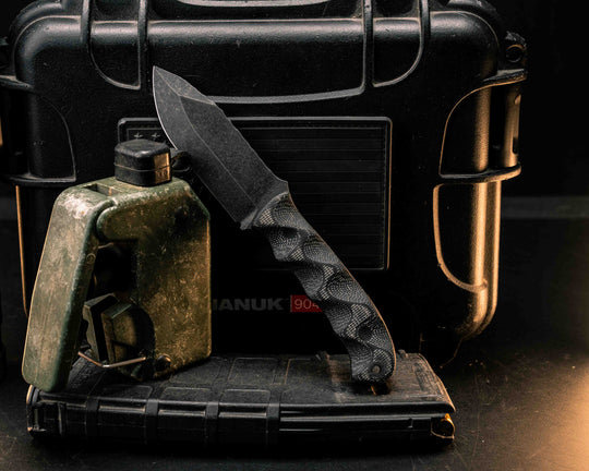 Disaster Cub- Black Canvas Micarta, CF Pins, CF Lanyard Pin, Textured Grip