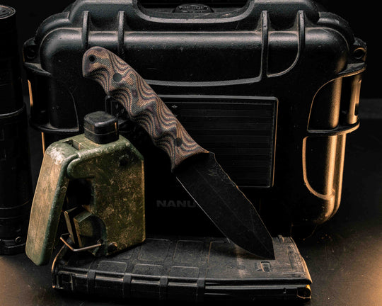 Disaster Jr- Python Canvas Micarta, CF Pins, CF Lanyard Pin, Textured Grip