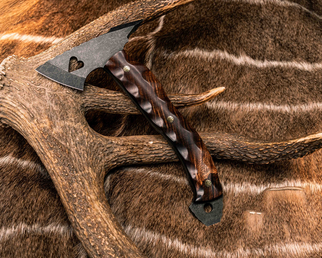 Mini Bleeding Heart Hawk- Hawaiian Curly Koa, Mosaic Pins, Textured Grip