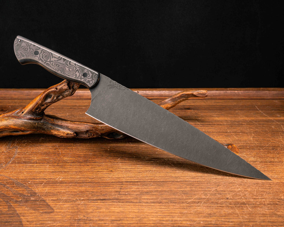 10" Chef Blade- Black Dunes Carbon, CF Pins, 1/8" Aluminum Pin, Smooth Grip