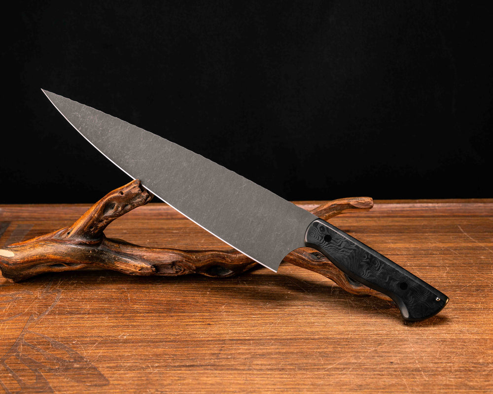 10" Chef Blade- Black Dunes Carbon, CF Pins, 1/8" Aluminum Pin, Smooth Grip