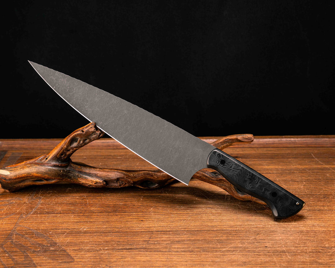 10" Chef Blade- Black Dunes Carbon, CF Pins, 1/8" Aluminum Pin, Smooth Grip