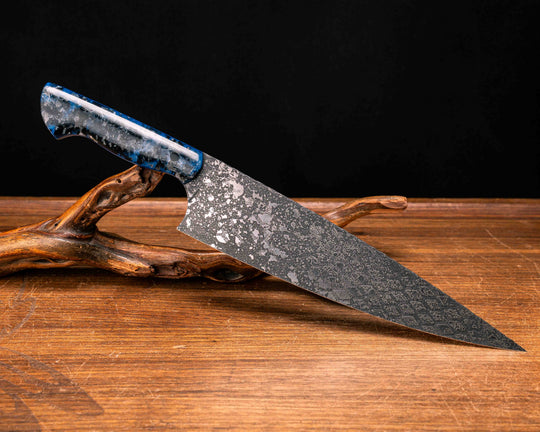 10" Chef Blade- Black, Silver and Clear Pearl Resin, CF Pins, Smooth Grip