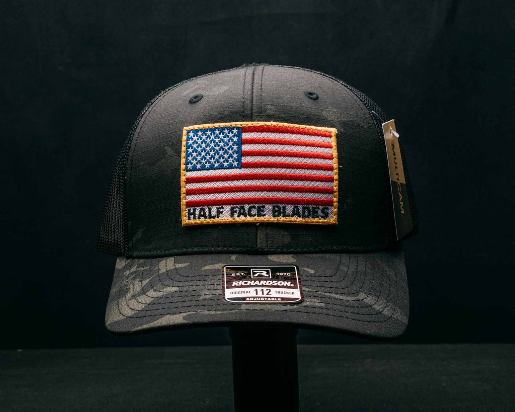 Multicam Black HFB American Flag Patch Trucker Hat