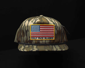 Mossy Oak Bottomland w/Black Rope/ HFB American Flag Patch Hat