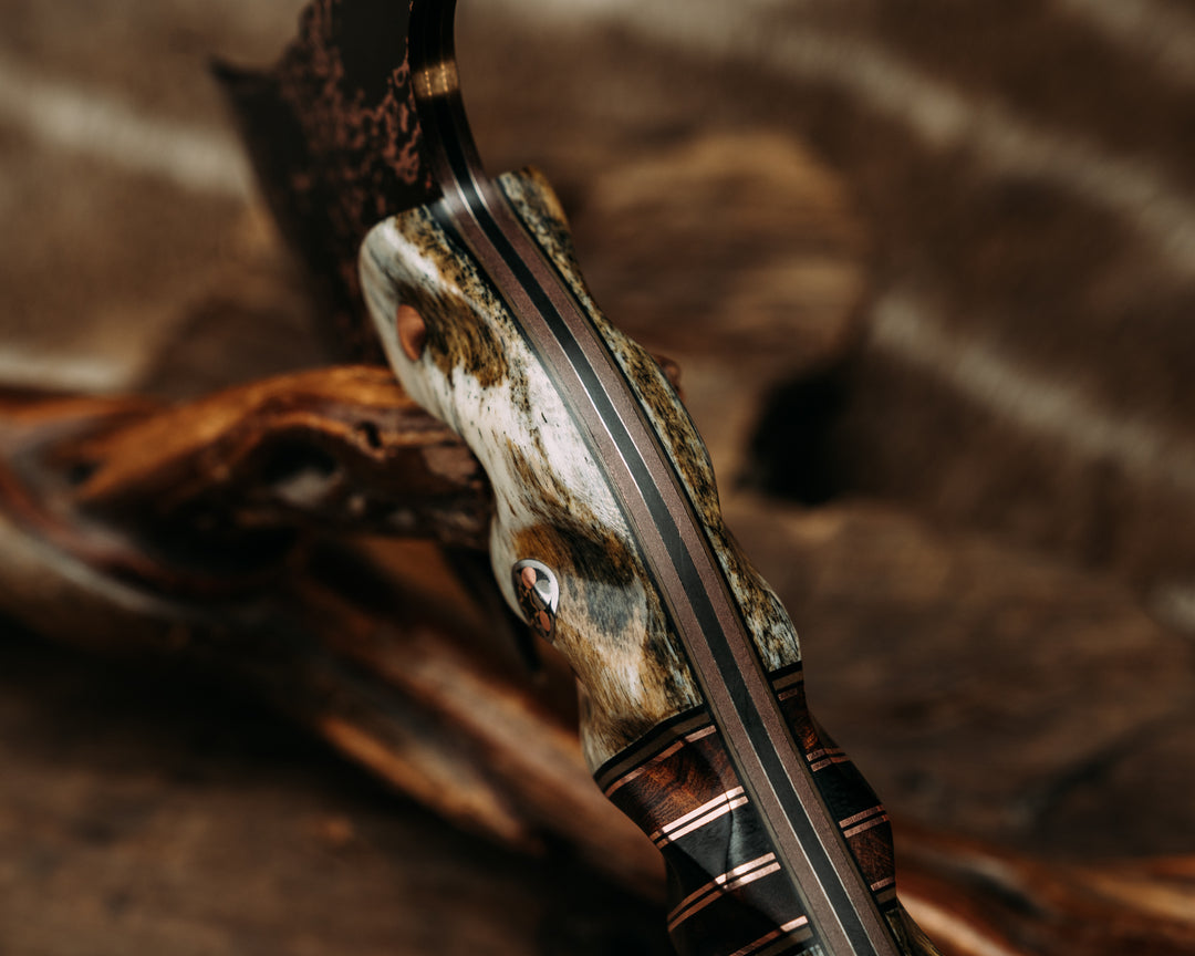 Mini Viking Hawk- Baker Forge Wavy Pattern CopperMai- Giraffe Bone, Black G10 and Coyote G10 Pin Striping, Desert Ironwood, Copper and Burlap Micarta Split, Mosaic Pins, Copper Pins, Textured Grip