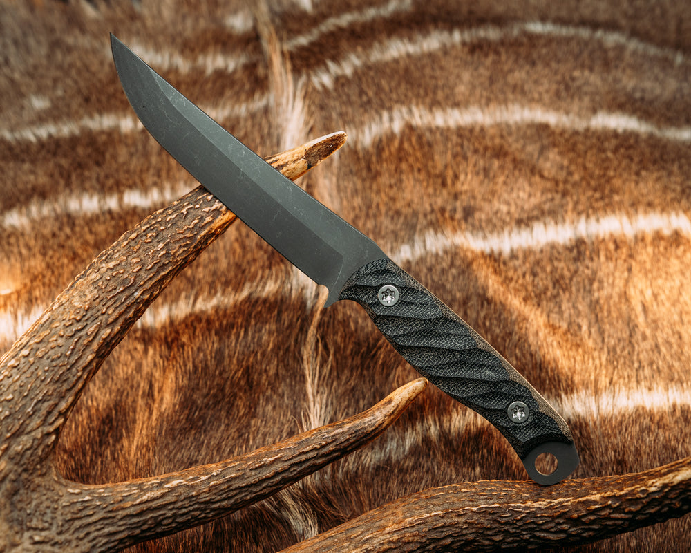 Crow Breakdown - Black Canvas Micarta, Ti Torx Bolts, Iron Grip