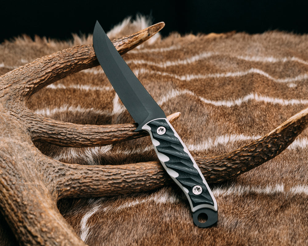 Crow Breakdown - Black G10/ White G10, Armor Black Cerakote, Ti Torx Bolts, Iron Grip