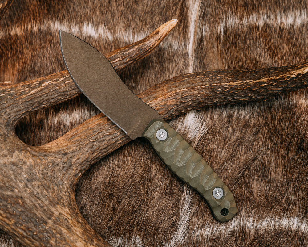Skinner Jr - OD Green G10, Midnight Bronze Cerakote, Ti Torx Bolts, Chaos Grip