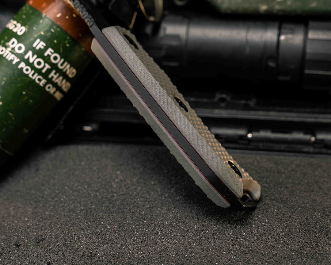 Tosahwi- Grey with Redline G10, Armor Black Cerakote, Allen Bolts, Textured Grip