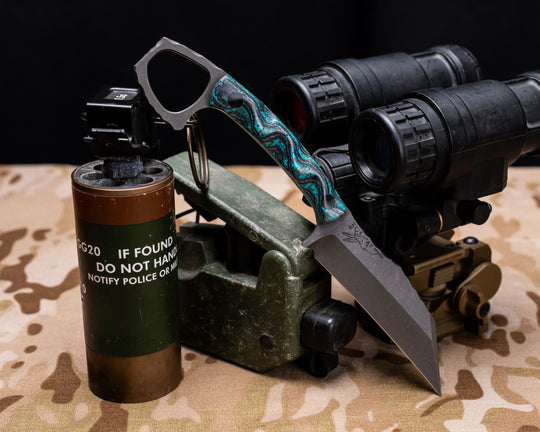 SHPOS- Carbon, Copper Mesh, Rubber, Micarta and Teal Resin, CF Pins, Textured Grip