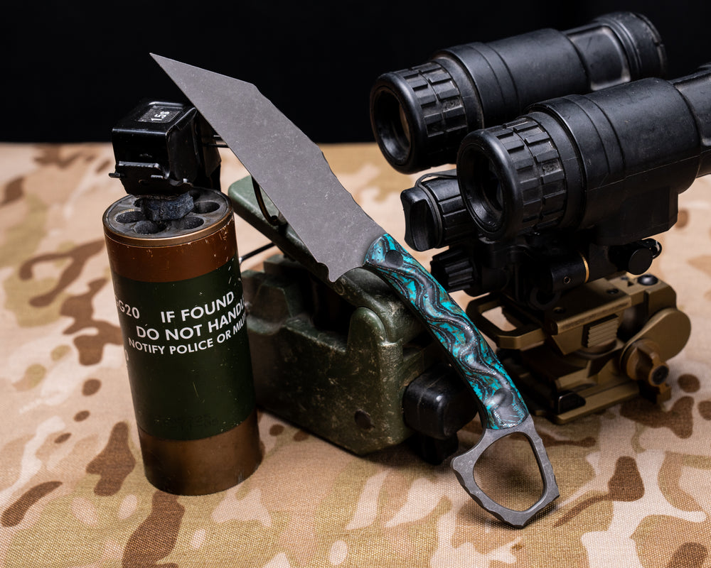 SHPOS- Carbon, Copper Mesh, Rubber, Micarta and Teal Resin, CF Pins, Textured Grip
