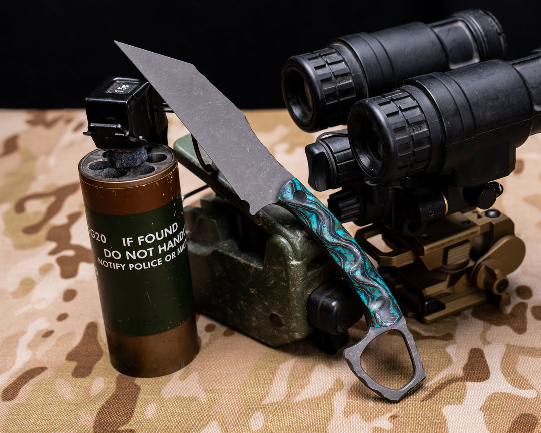 SHPOS- Carbon, Copper Mesh, Rubber, Micarta and Teal Resin, CF Pins, Textured Grip