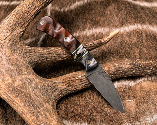 Modified Prometheus- Dyed Giraffe Bone, Black G10 and Brass Pin Striping, Black with Gold Web Tru-stone Split, Snakewood, Mosaic Pins, Textured Grip