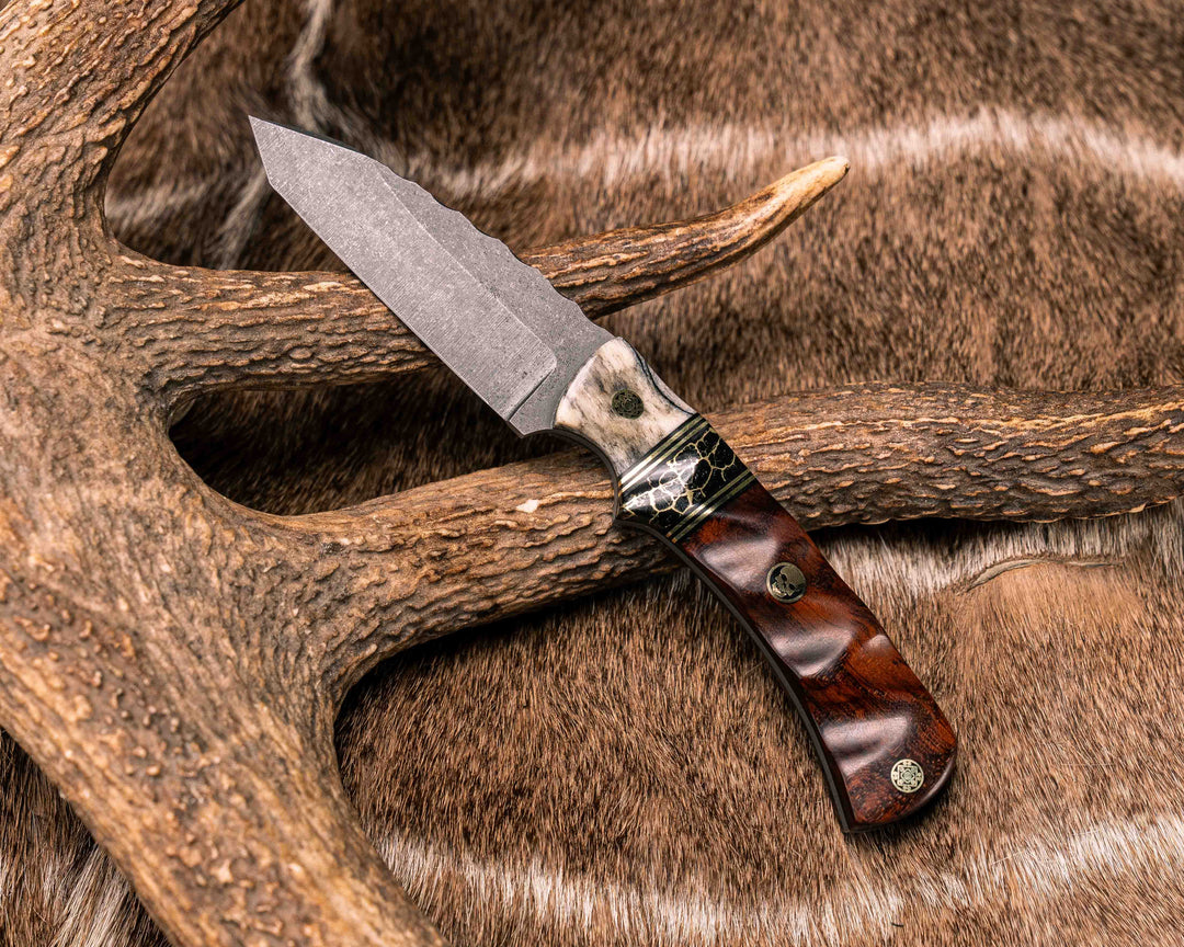 Modified Prometheus- Dyed Giraffe Bone, Black G10 and Brass Pin Striping, Black with Gold Web Tru-stone Split, Snakewood, Mosaic Pins, Textured Grip