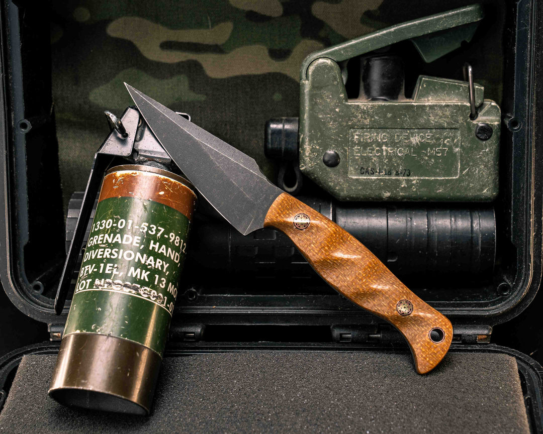 Gulo Gulo- Castille Jutę Micarta, Mosaic Pins, Copper Lanyard Pin, Textured Grip