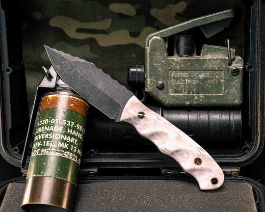 Modified Disaster Jr- Elk Antler, Mosaic Pins, Brass Lanyard Pin, Textured Grip
