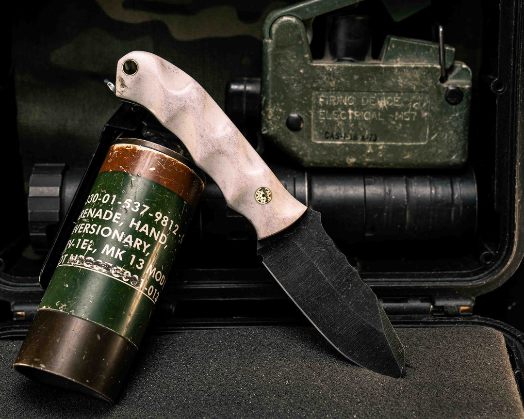 Disaster Cub- Elk Antler, Mosaic Pin, Brass Lanyard Pin, Textured Grip