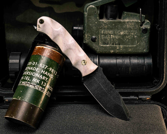 Disaster Cub- Elk Antler, Mosaic Pin, Brass Lanyard Pin, Textured Grip