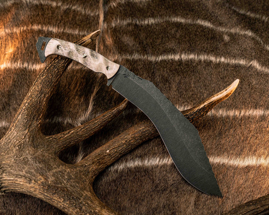 Kukri- Elk Antler, Mosaic Pins, Textured Grip