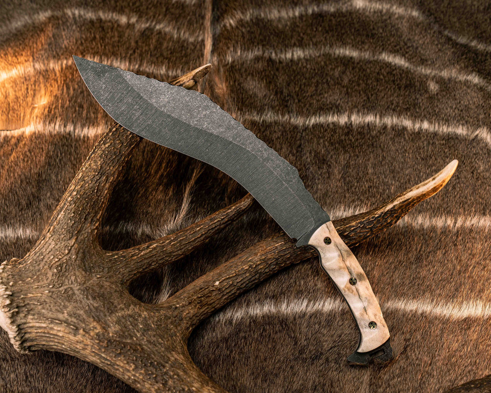 Kukri- Elk Antler, Mosaic Pins, Textured Grip