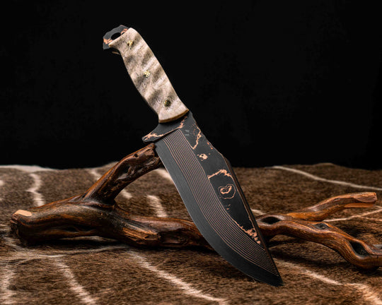 Bowie Jr.- Baker Forge Wavy Pattern CopperMai- Elk Antler, Mosaic Pins, Textured Grip