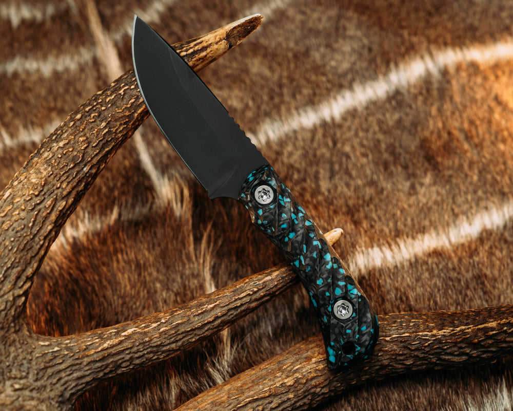 Cav Jr - Rocky Wave Turquoise, Armor Black Cerakote, Ti Torx bolts, Reticulated Grip
