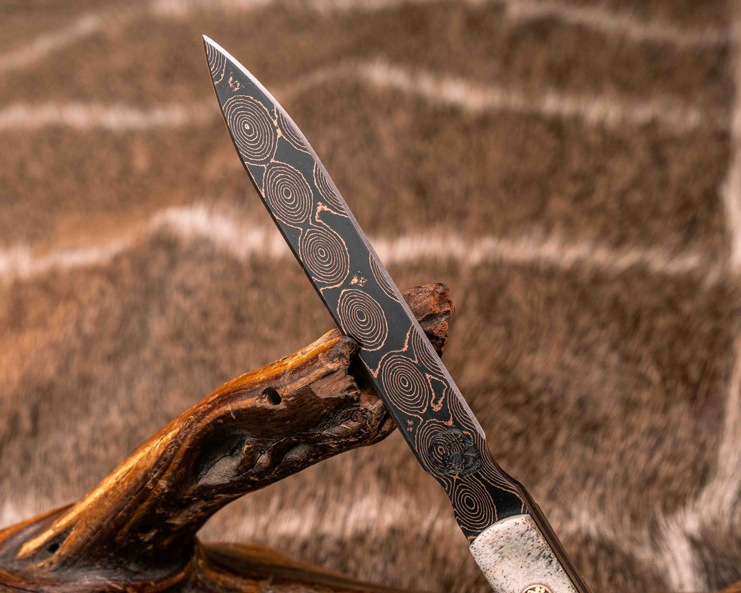 OSS Spike- Baker Forge Raindrop Pattern CopperMai- Moose Antler, Mosaic Pins, Copper Lanyard Pin, Textured Grip