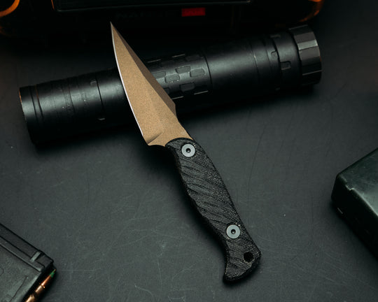Gulo Gulo - Black Canvas Micarta, Midnight Bronze Cerakote, Allen Bolts, Iron Grip