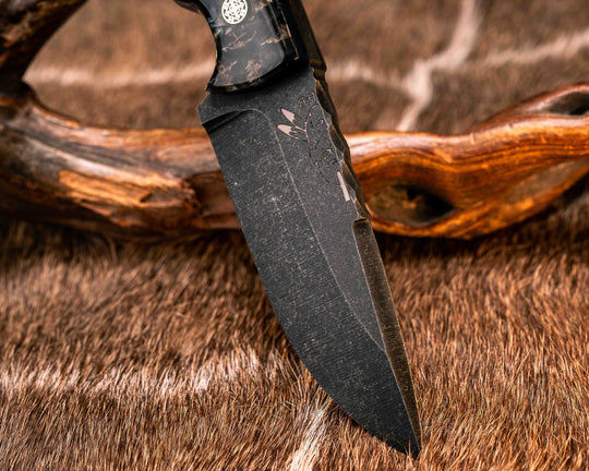 Nashi- Black Diamond Python Skin Over Black Camo Carbon , Brass Mosaic Pins,m Brass Lanyard Pin, Smooth Grip