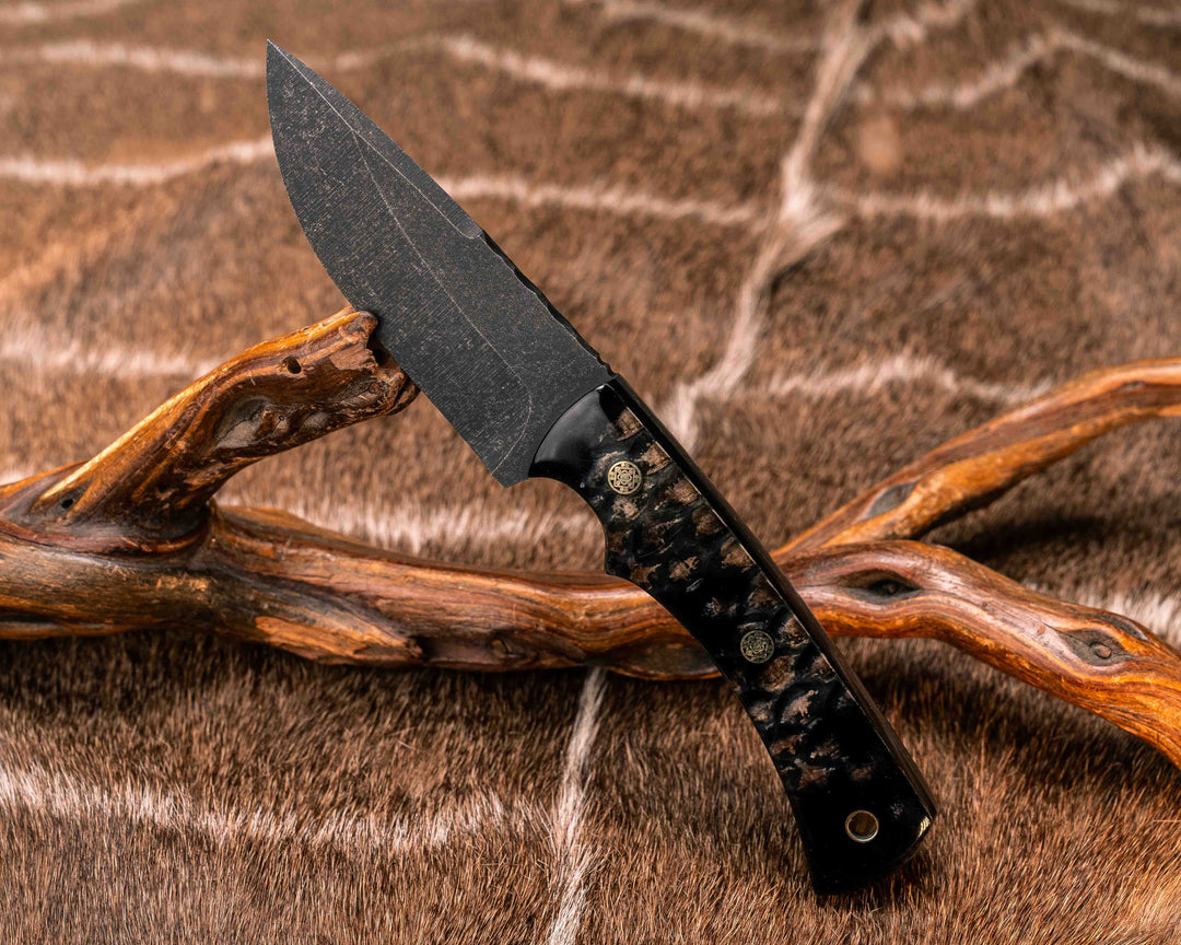 Nashi- Black Diamond Python Skin Over Black Camo Carbon , Brass Mosaic Pins,m Brass Lanyard Pin, Smooth Grip