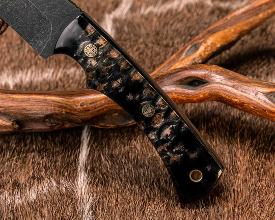 Nashi- Black Diamond Python Skin Over Black Camo Carbon , Brass Mosaic Pins,m Brass Lanyard Pin, Smooth Grip