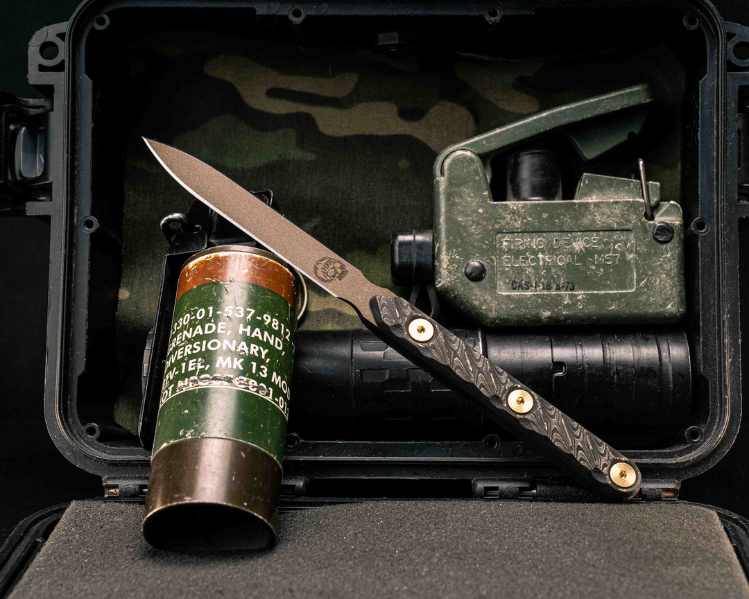 OSS Spike - Gold Camo CF, Midnight Bronze Cerakote, Brass Allen Bolts, Textured Grip