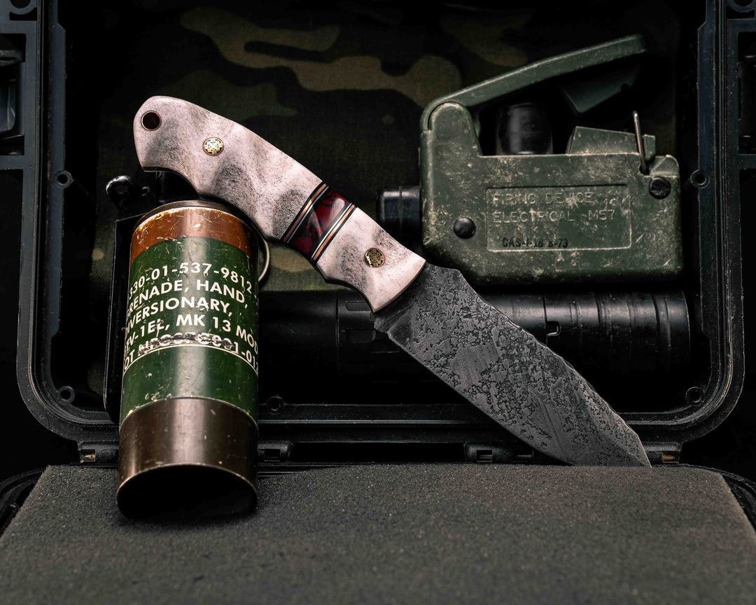 Disaster Jr- Elk Antler, Black G10, Copper and Aluminum Pin Striping, Bloody Basin Tru-stone Split, Mosaic Pins, Copper Lanyard Pin, Textured Grip