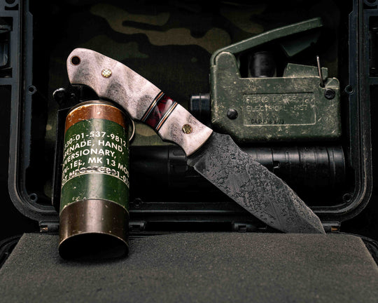 Disaster Jr- Elk Antler, Black G10, Copper and Aluminum Pin Striping, Bloody Basin Tru-stone Split, Mosaic Pins, Copper Lanyard Pin, Textured Grip