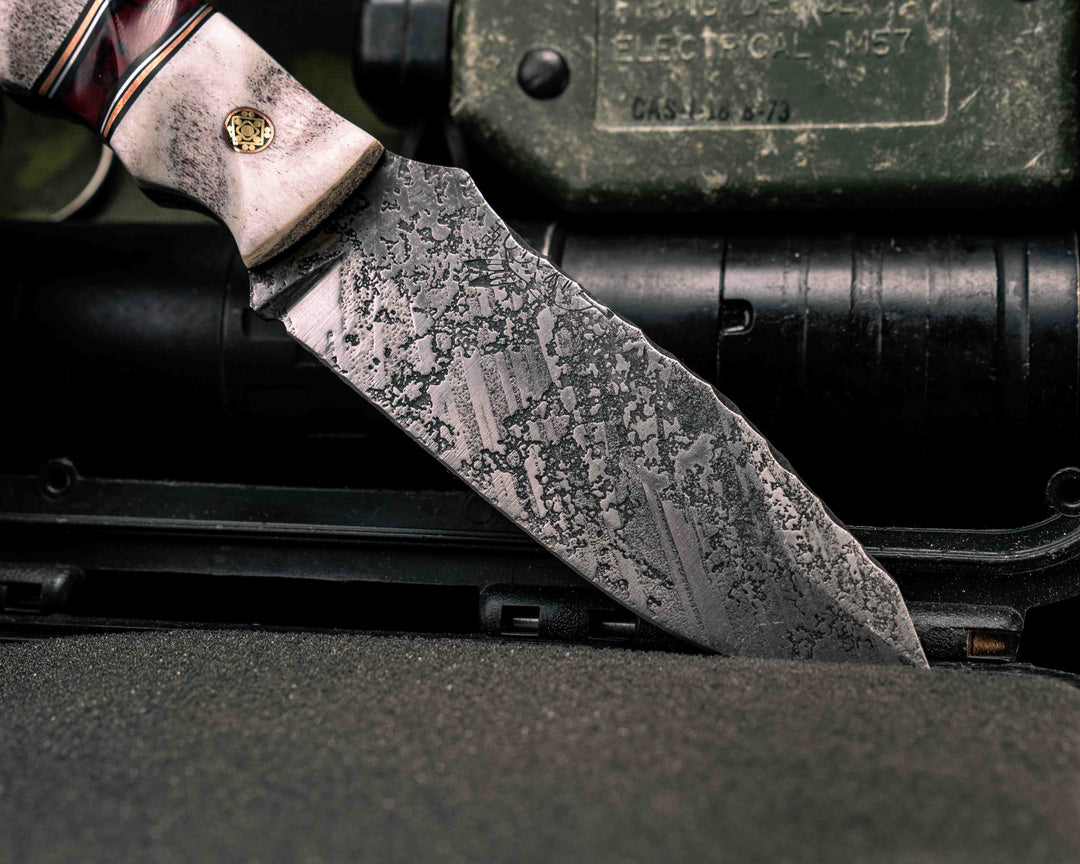 Disaster Jr- Elk Antler, Black G10, Copper and Aluminum Pin Striping, Bloody Basin Tru-stone Split, Mosaic Pins, Copper Lanyard Pin, Textured Grip