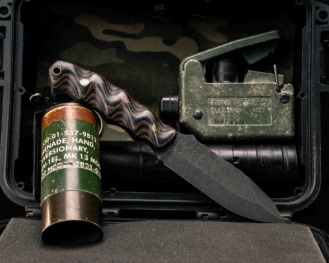 Disaster Jr- Python Micarta, Brass Mosaic Pins, Brass Lanyard Pin, Textured Grip