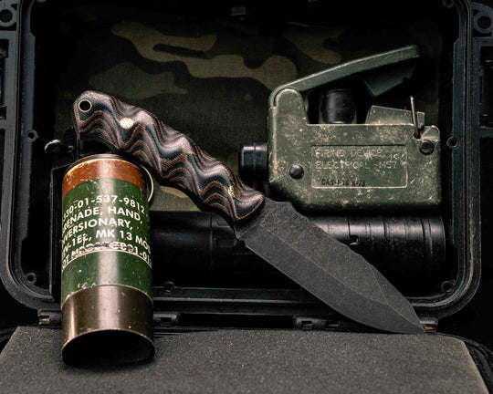 Disaster Jr- Python Micarta, Brass Mosaic Pins, Brass Lanyard Pin, Textured Grip